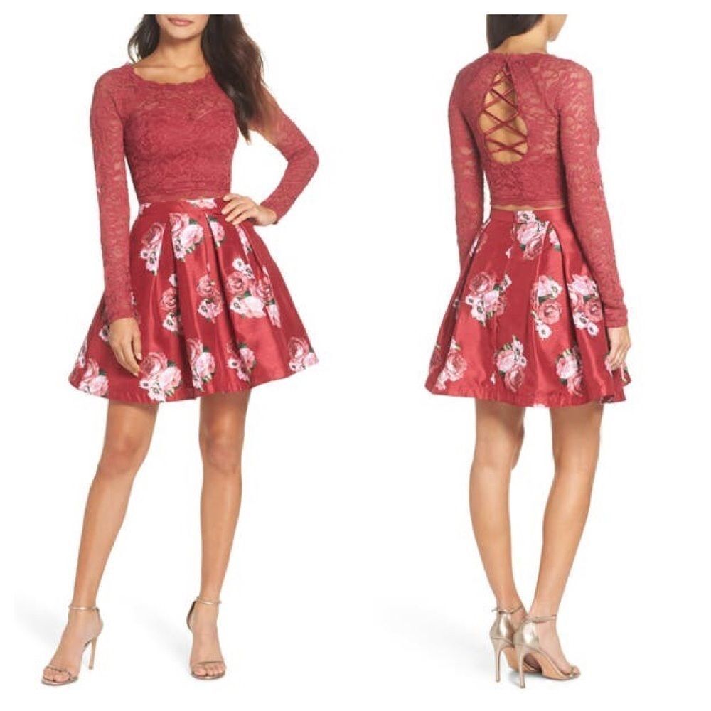 Sequin Hearts Floral & Lace Two-Piece Dress
